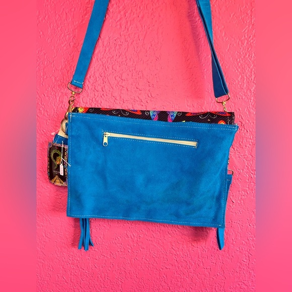 Turquoise color / Handmade Mexican Clutch Bag, Envelope style, crossbody (B) - Picture 3 of 6